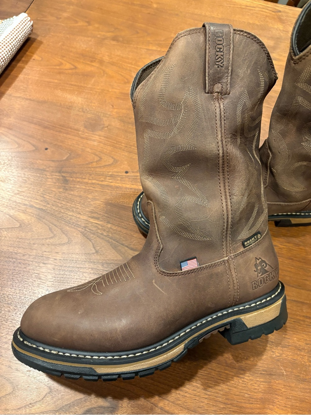 Rocky Men's Brown Work Boot - Waterproof Pull-On Size 11, NEW